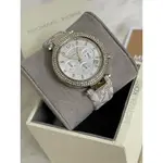 MICHAEL KORS PARKER 晶鑽圈 白色錶盤 白色皮革錶帶 石英 三眼計時 女士手錶 MK6916