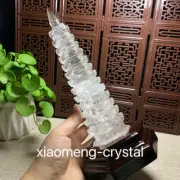 2LBNatural White Quartz Pagoda Hand Carved Crystal Wenchang Tower