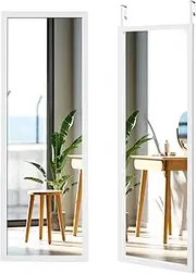 Giantex Over The Door Wall Mirror, 120 x 37CM Full Length Mirror w/Hanging Hooks for Door, Full Body Mirror, Wall Mounted Dressing Mirror, Hanging Mirror for Bedroom Living Room Locker Room, White