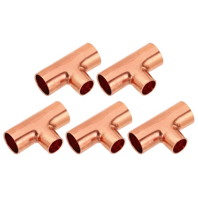 1/2"x3/8"x1/2" ID Reducing Tee Copper Fitting 5pcs Pipe Tube Connector Adapter