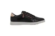 Womens Hush Puppies Mimosa Perf Ladies Sneakers Zip Black Casual Lace Up Shoes
