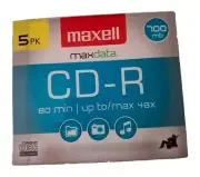 Maxell 5pk Blank Audio Data Recordable CD-R 80min 700MB Maxdata, NEW Sealed