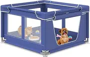 Dog Playpen, 42x42x25.6 Inches Foldable Portable Soft Puppy Playpen with Gate, Thickened Fabric Mesh Dog Fence with High-Strength Nylon Wire Mesh, Indoor Outdoor Breathable Exercise Pet Fence Cage