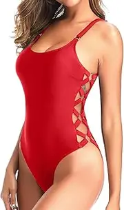 [Tempt Me] Women One Piece Bathing Suit Slimming Crisscross Lace Up Sexy Swimsuits