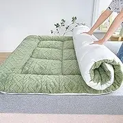 KCCRHIN Japanese Floor Futon Mattress Super Soft Bedroom Mattress Topper Thicken Tatami Mat Sleeping Pad Foldable Floor Lounger Bed, Guest Bed Boys Girls Dormitory Mattress,Green,150 * 200cm