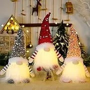 3Pcs Sequin Christmas Gnomes Plush with Light, 11.8inch Handmade Swedish Santa Gnomes Plush with Sequin Hat, Christmas Elf Decoration Ornaments, for Thanksgiving Gift Xmas Table Decor