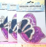 LOT OF (3) COLORFUL BUTTERFLY SEQUINS PATCHES DIY CRAFT APPLIQUES 5" WHOLESALE