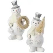 8" RESIN SNOWMEN WITH WREATH & TREE SET OF 2 Christmas Decor