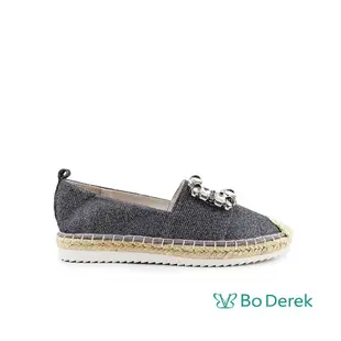 Bo Derek 鑲鑽方框丹寧牛仔厚底草編鞋-灰色(35)