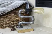 Pipe Lamp Light w/ LED Edison Bulb Real Wood Base Industrial Light Desks Mancave