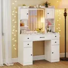Makeup Vanity Desk w/ Mirror and Lights Dressing Table with Charging Station