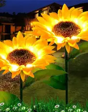 Solar Powered 3 pack Realistic LED Sunflower Garden decor Lights