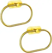 Eolax Towel Bar/Bath Towel Ring, Self Adhesive Hand Towel Ring for Bathroom, Stainless Steel Sticky Hand Towel Holder, No Drilling Modern Round Towel Hanger Wall Mounted (2 Pack, Gold)