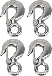 4Pcs Slip Hook, Eye Safety Snap Hook, Clevis Hook, 1102.3lb Stainless Steel Lifting Hook, 0.5T Grab Hooks, Eye Slip Hook with Latch, Heavy Duty Boat Hook, for Trailer Chains, Winch
