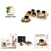 Turkish Coffee Cup Set of 6 with Saucers & Tray - Luxury Arabic Greek Japanes...