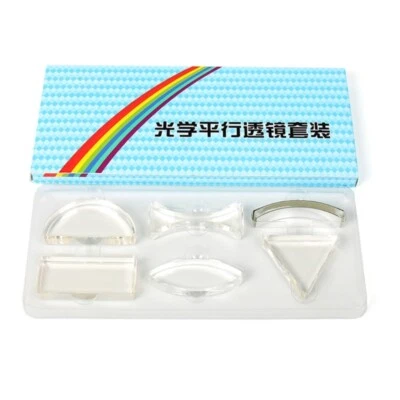 6Pcs Optical Lens Prism Triangular Semicircular Rectangle Concave Convex Lens