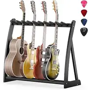 Guitar Stand Rack,Guitar Rack For Multiple Guitars Stands Floor for Electric,Acoustic,Bass Guitars &Case-Foldable, Adjustable,Protective with No-Slip Non-Scratch Padding ,for Home,Studio, Stage (black