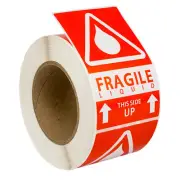10 Rolls; 500 Labels 3x5 (3" x 5") Pre-Printed Fragile LIQUID This Way Up Labels
