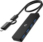 oditton USB Hub, 4-Port USB 3.0 Hub, Instant Plug and Play Convenience, Featuring a 4-Port USB 3.0 Hub Delivering 5Gbps Transfer Speed and a USB to USB-C Adapter