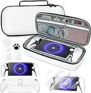 4 in 1 Accessoris Set Compatible with Playstation Portal, EVA Hard Carrying Case for PS5 Portal, Silicone Protective Cover,2 Pcs Screen Protector,10 Thumb Grip Caps,Ps Portal Accessories White