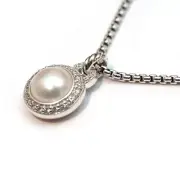 New DAVID YURMAN Ladies 8mm Petite Cerise Pearl Diamond Silver 17" Necklace
