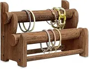 Ikee Design Wooden 2-Tier Bar Bracelet/Bangle Jewelry Holder Stand Display Organizer - Brown