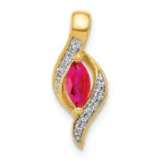 14K Yellow Gold Real Diamond and Marquise .25 Ruby Pendant