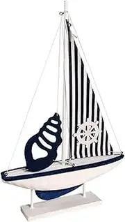 Blue Striped Sailboat Model Decorative Ornament 44.5CM Children's Room Desktop Decoration Commemorative