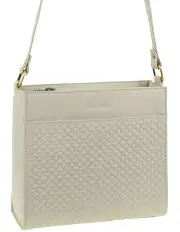 [PIERRE CARDIN] Leather Diamond Pattern Embossed Cross Body Bag in Bone