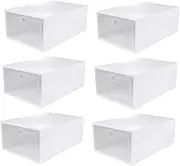 iplusmile 6Pcs Transparent Shoe Box Drawer Type Thicken Shoes Storage Organizer Container for Dust Display and Protection White Lid Pattern