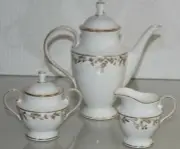 NEW L By Lenox Golden Bough 3 Pc SET Coffee Pot Creamer Sugar Bowl White Floral
