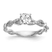 14k White Gold Peg Set Simulated Diamond Criss Cross Engagement Ring