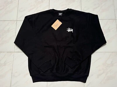 Men M New Stussy Basic Crew Black Crewneck Pullover Sweatshirt 2025