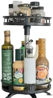 2 Tier Lazy Susan Organizer 10 Inch, Rotating Spice Rack,Lazy Susan Turnable Bla
