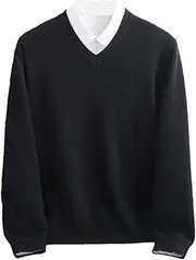 [Hamthuit] Men Classic Seamless Pullover Men Basic Knitwear Sweater V-Neck Long Sleeve Business Soft Warm Thick Pullover