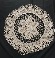 Round hand crocheted Doily Light Brown Tan Color 28.5” Diameter