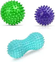 Spiky Massage Balls for Feet, Back, Hands, Muscles Massager Rollers for Plantar Fasciitis, Exercise, Neuro-Balance, Physical Therapy 3-Piece Hedgehog Ball Set