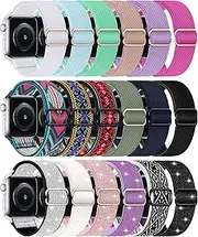 Stretchy Nylon Band Compatible with Apple Watch Band 38mm 40mm 41mm 42mm 44mm 45mm Women Men, Adjustable Sport Elastic Replacement Strap for iWatch Series 8 7 6 5 4 3 2 1 SE, 15 pack