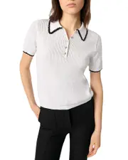 Maje Pointelle Knit Crochet Polo Shirt