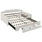 Queen Daybed Trundle Bed Storage Drawer Upholstered Day Bed Frame Cream