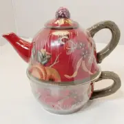 Tracy Porter OCTAVIA HILL 3 Piece TEA FOR ONE Vintage Teapot Cup Raspberry