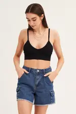 Blue Shorts Cargo High Rise - Size 14, Women's Knee Length Short