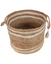 LR Home Handmade Striped Jute Decorate Storage Basket