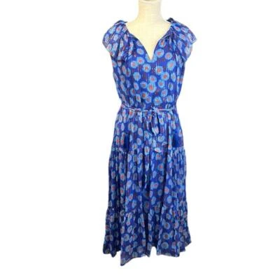 NWT Kate Spade Tangier Floral Chiffon Dress Blue Womens L Midi Mid Calf Silk
