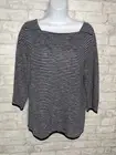 Eileen Fisher Size Small Navy Blue Pullover Top Striped Organic Linen Cotton New
