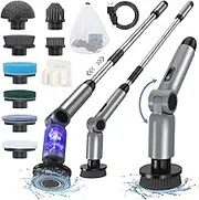 Electric Spin Scrubber, [4 Adjustable Angles] [Battery Display ] Homtronics Cordless Power Scrubber with 8 Replaceable Brush Heads, 450RPM Electric Cleaning Brush for Bathroom, Floor, Tile, Car-Grey