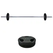 18kg Rubber Coated Ez Grip Cast Iron Weight Plate + 180cm Barbell Bar Weight Set