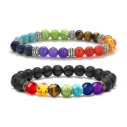 2 Pcs Natural Lava Rock Stones Beads Bracelets 7 Chakras Anxiety Women Bracelets