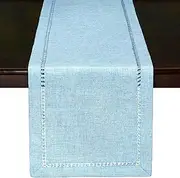 Grelucgo Handcrafted Solid Color Dining Table Runner, Dresser Scarf, Double-Hemstitched (Light Blue, 14 x 48)