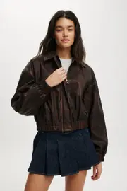 [Cotton On Women] Cotton On Women - Kaia Faux Leather Bomber - Tan L/XL TAN